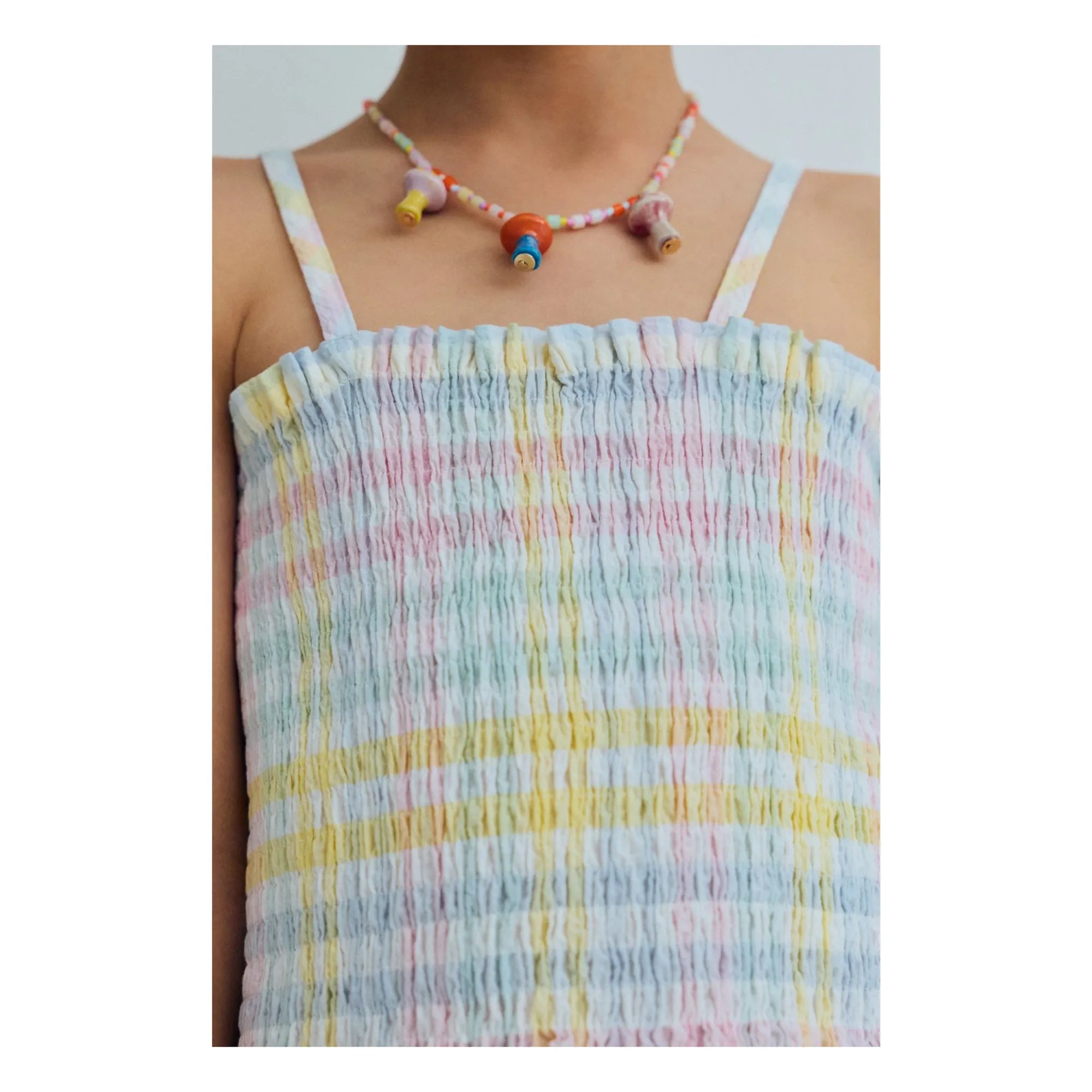 the new society - Gathered Top Mallow Checkered | Light Blue