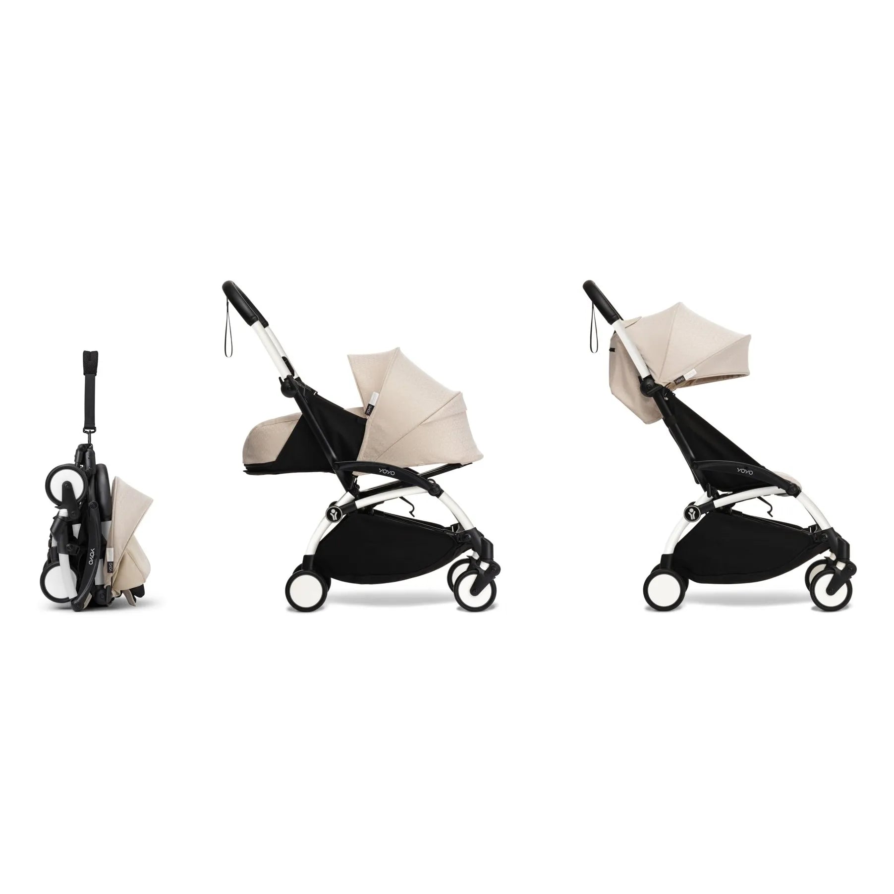 Stokke® - YOYO³ Bonpoint tam bebek arabası 0+ ve 6+ Beyaz çerçeve | Bej